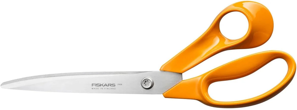 Fiskars Classic Large Universal Craft and Fabric Scissors, Right-Handed, Total Length: 25 cm, Improved Torx Screw and Ergonomic Handle, Quality Steel/Plastic, Orange, 1075038