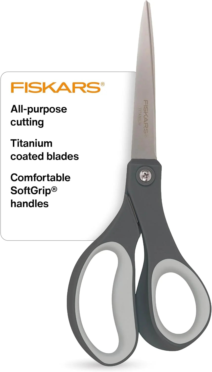 Fiskars 8" Everyday Titanium SoftGrip All Purpose Scissors for Office, Gray