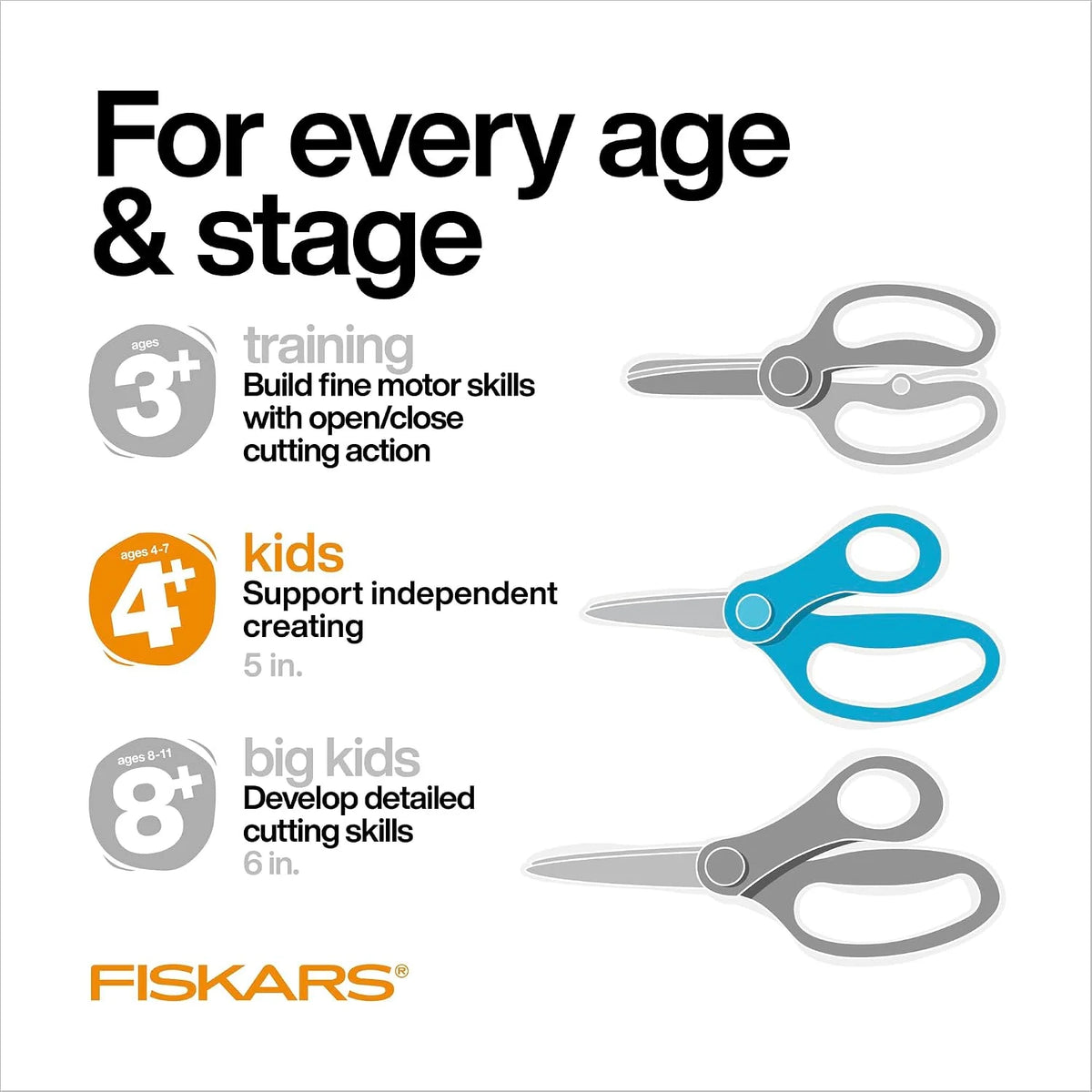 Fiskars 5" Pointed-Tip Scissors, Kids Ages 4-7, Assorted Colors, 12-Pack