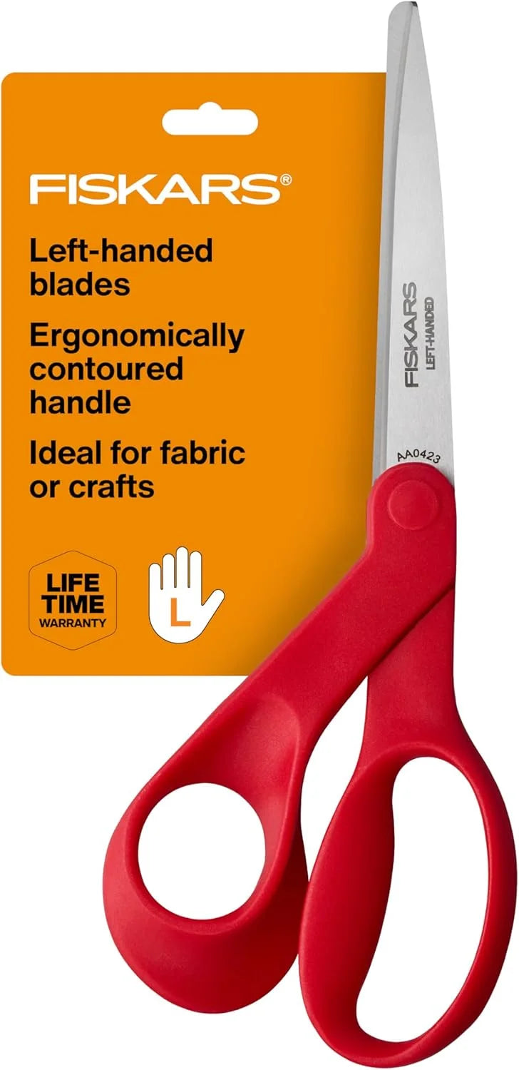 Fiskars 8" Left-Handed All-Purpose Scissors for Fabric & Crafts, Red