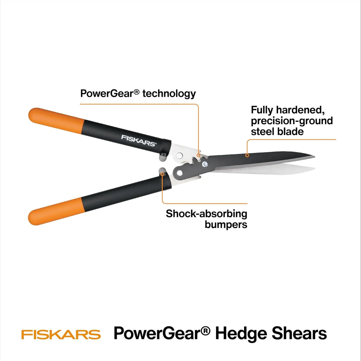 Fiskars 23" PowerGear Garden Hedge Shears, 10" Stainless Steel Blades
