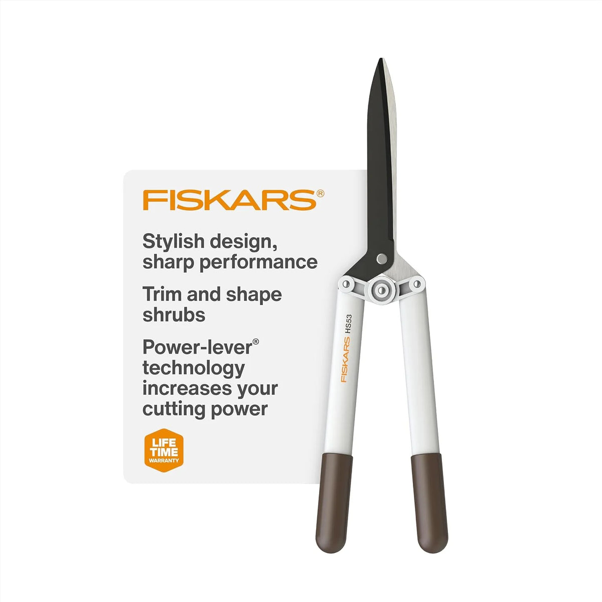 Fiskars 21" PowerLever Hedge Shears, Lightweight Garden Trimmer, White