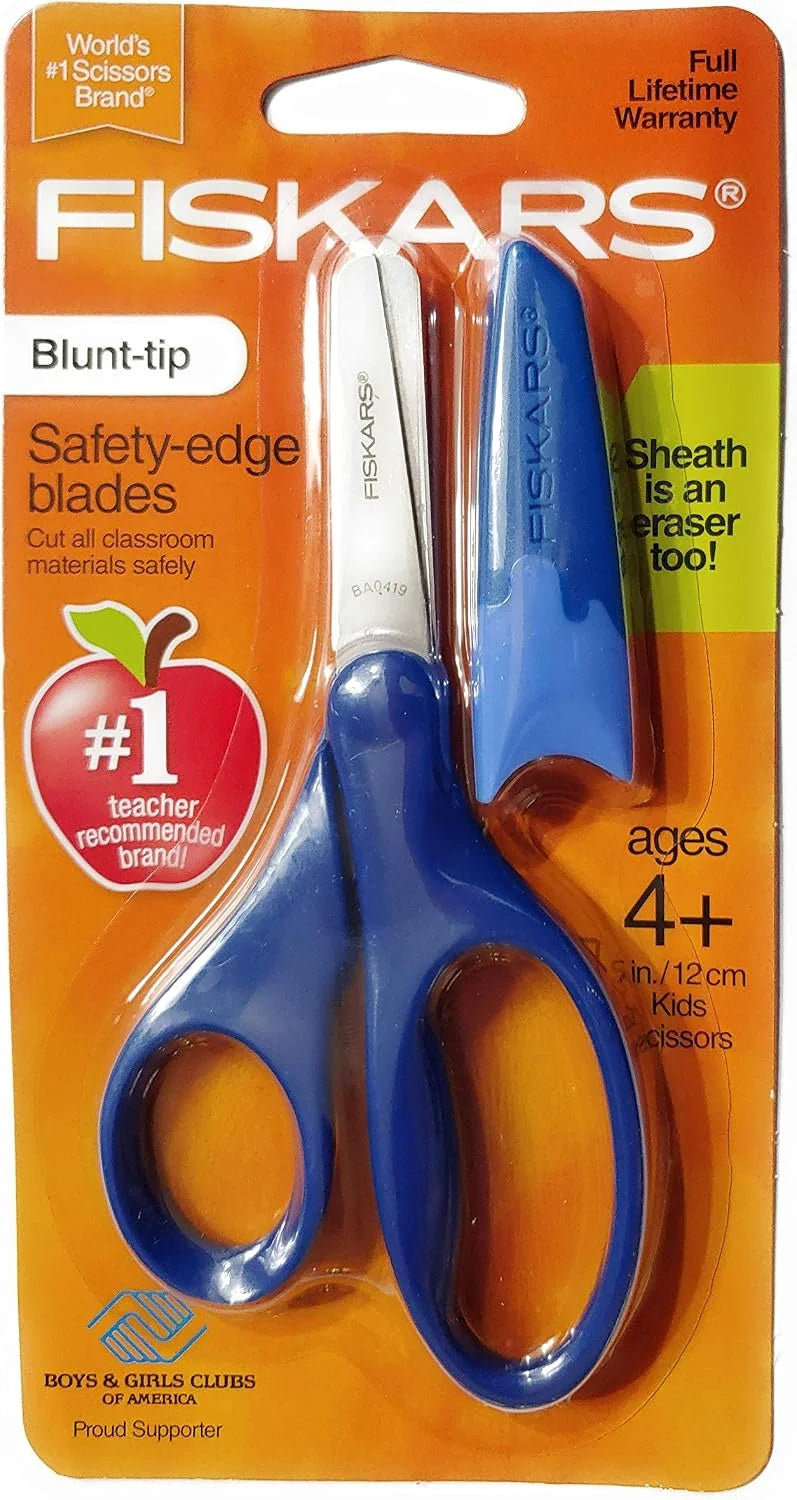 Fiskars Scissors Blunt-tip Safety-Edge Blades w/ Sheath (Navy Blue)
