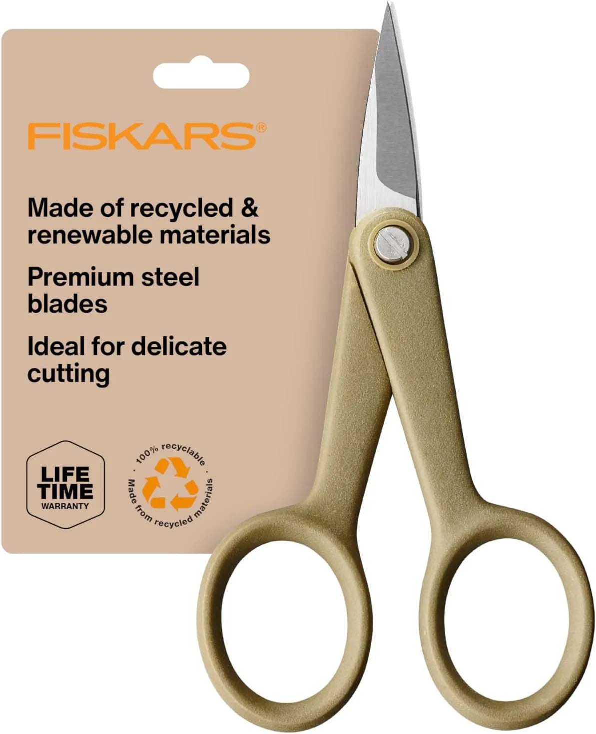 Fiskars 4" Recycled Fabric Scissors for Embroidery & Sewing, Beige
