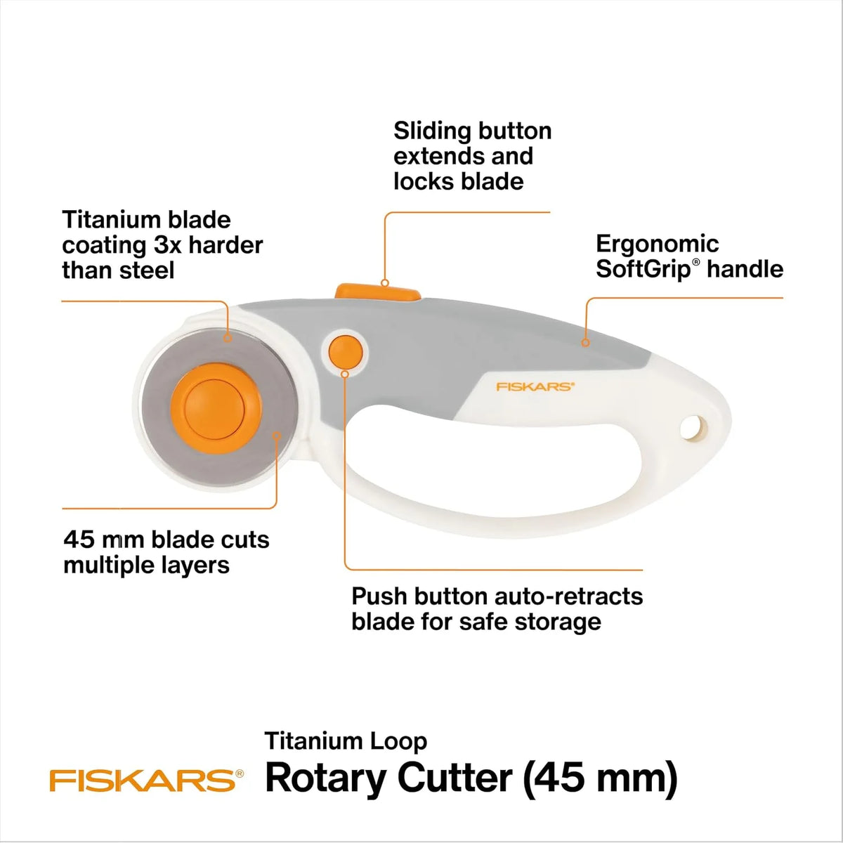 Fiskars 45mm Loop Titanium SoftGrip Rotary Cutter for Fabric