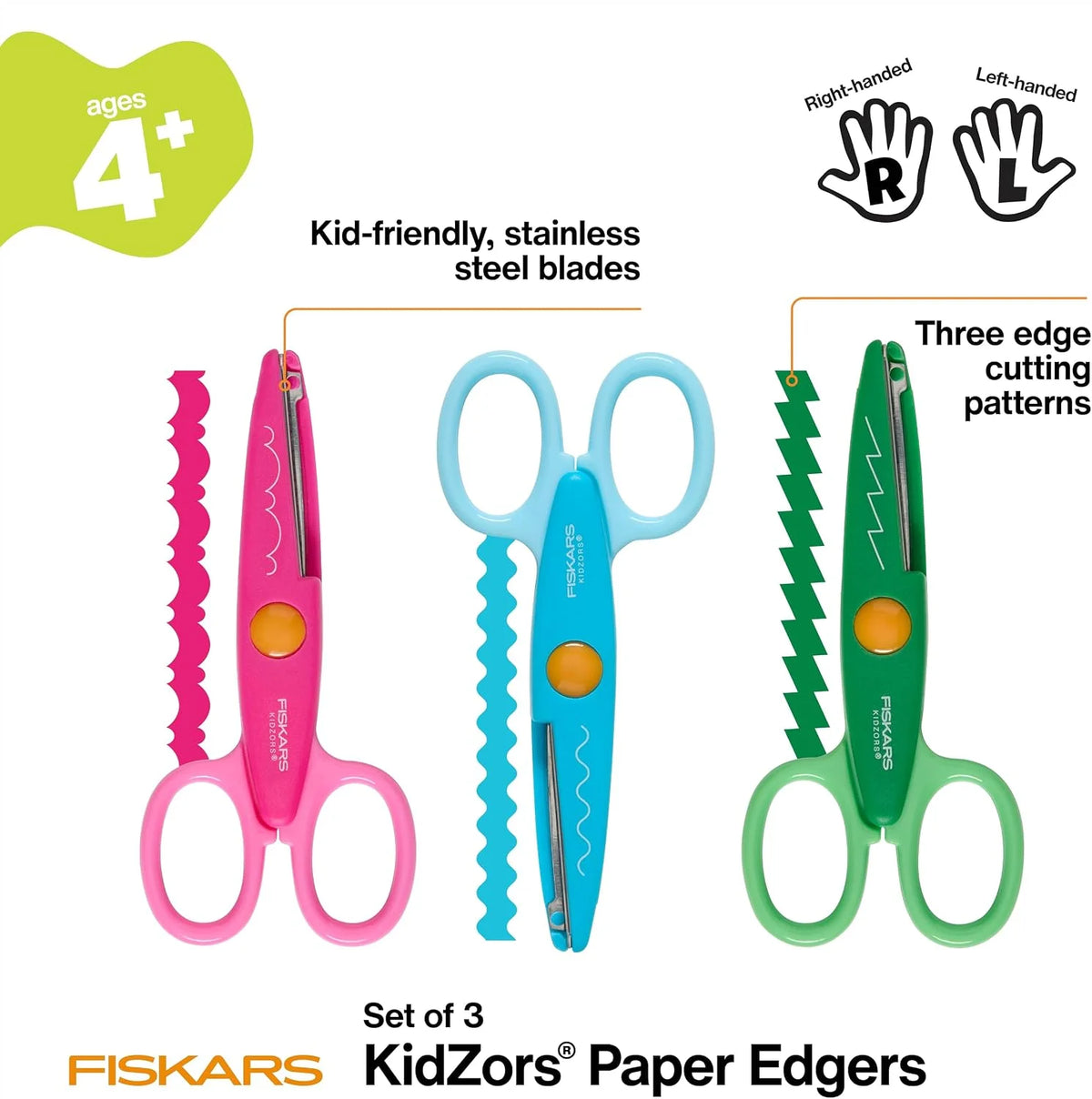 Fiskars 5" Kidzors Decorative Edge Kids Craft Scissors, 3-Pack