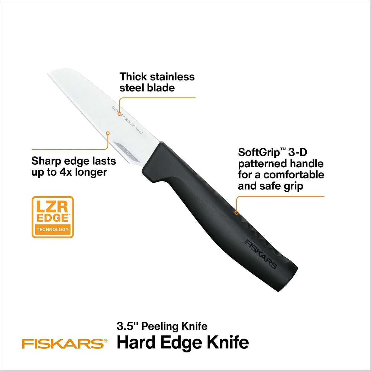 Fiskars 3.5" Hard Edge Peeling Knife, Japanese Stainless Steel Blade