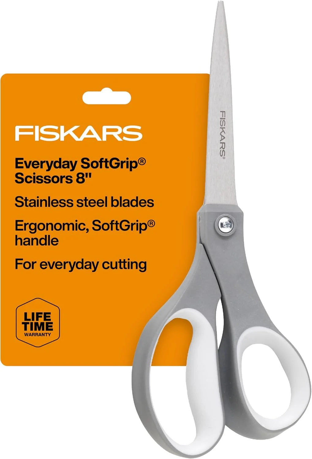 Fiskars 8" SoftGrip Everyday All Purpose Scissors, Office & Crafts, Grey
