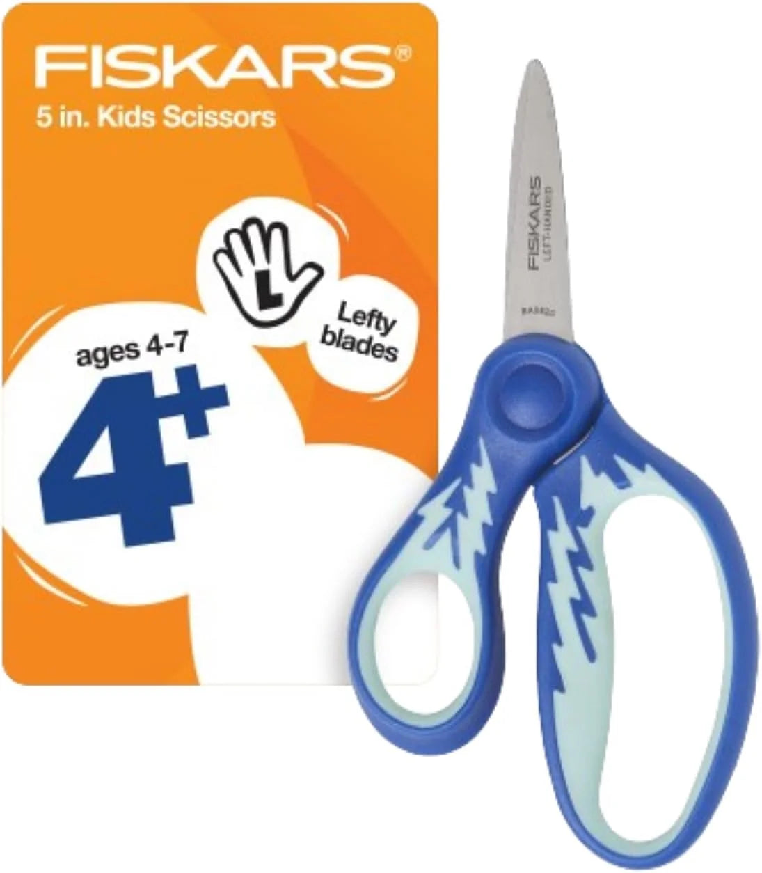 Fiskars 5" SoftGrip Kids Left-Handed Pointed-Tip Scissors, Ages 4-7, Blue