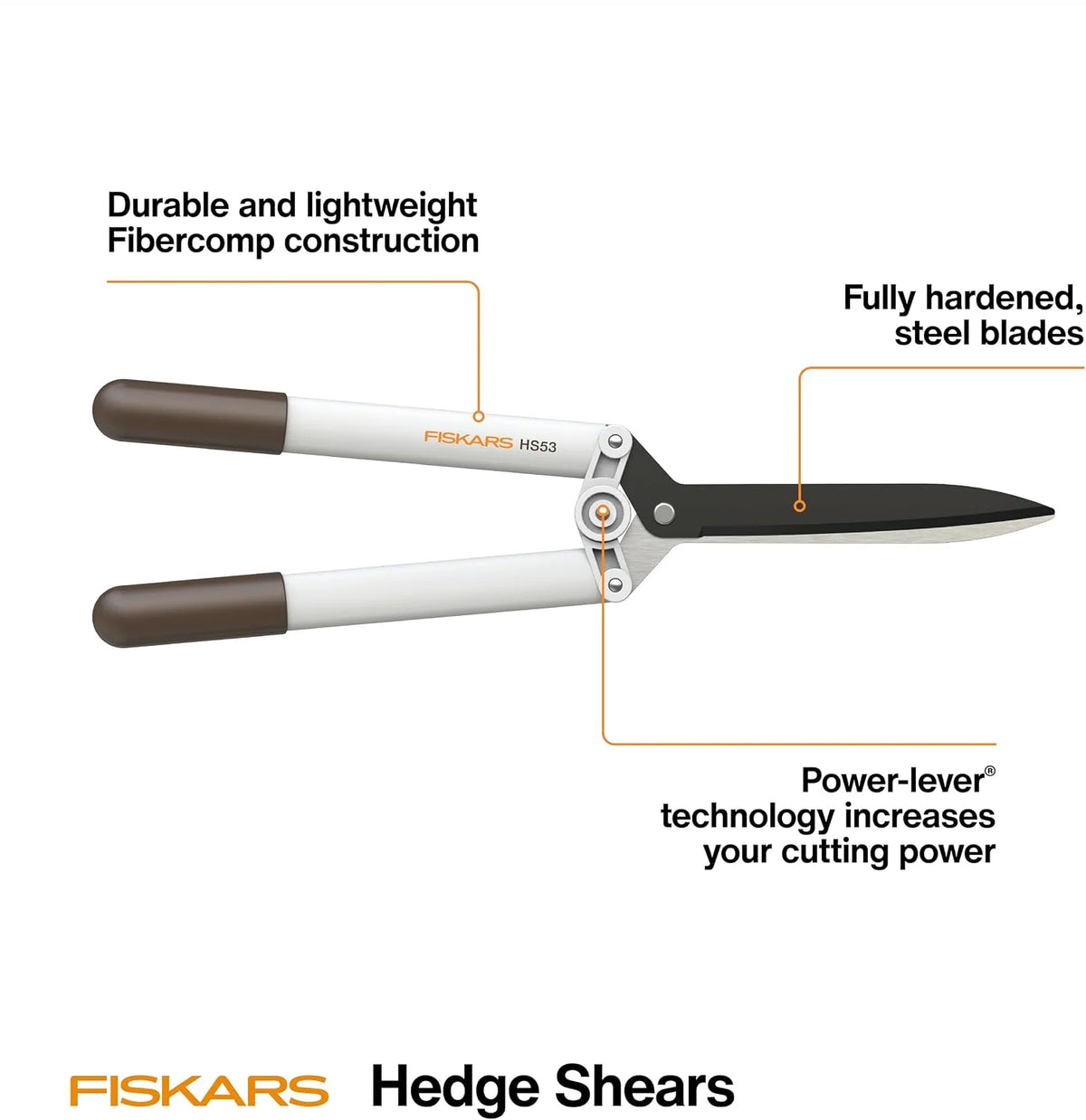 Fiskars 21" PowerLever Hedge Shears, Lightweight Garden Trimmer, White