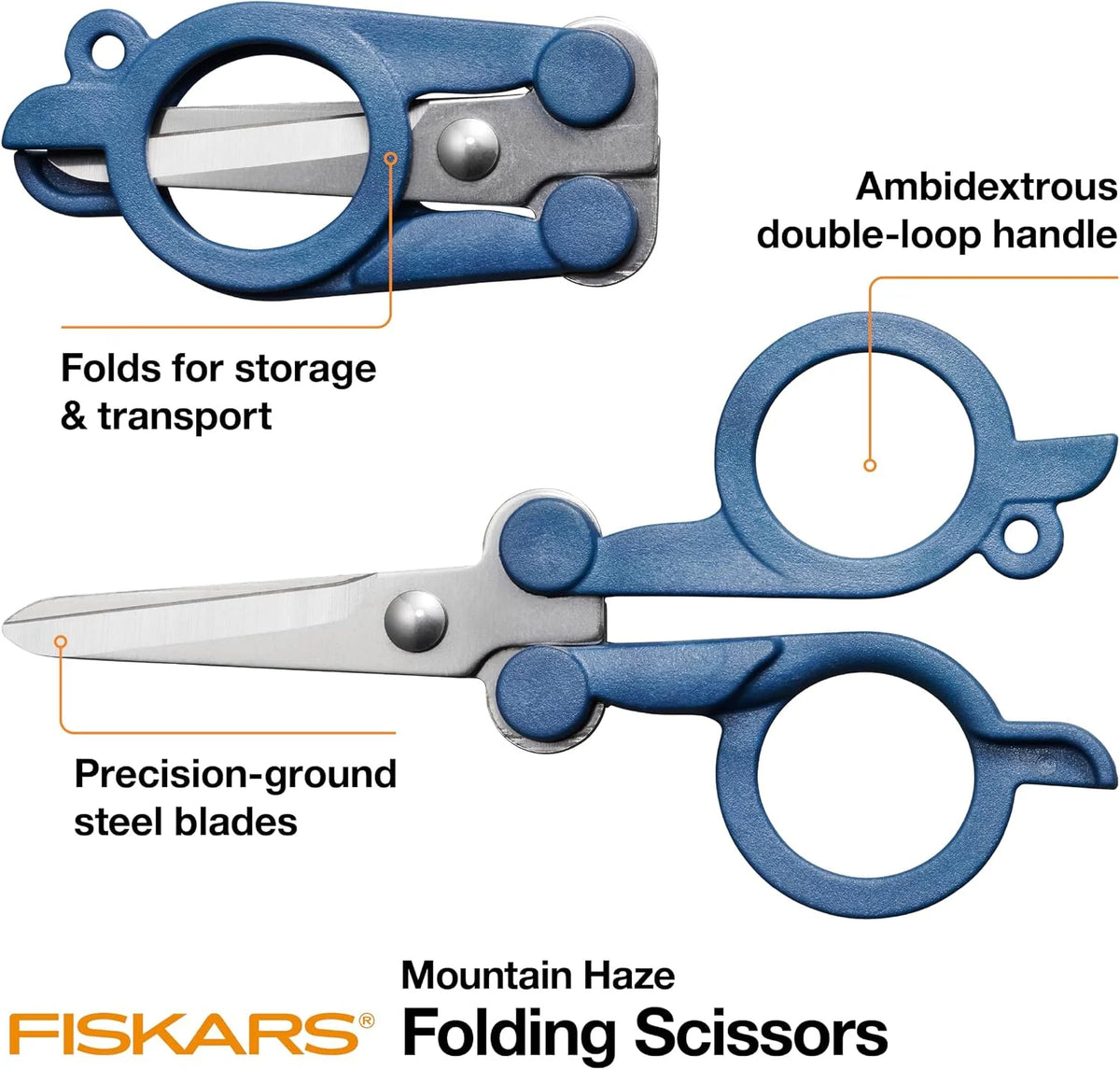 Fiskars Explore Travel Folding Scissors, TSA-Compliant, Mountain Haze