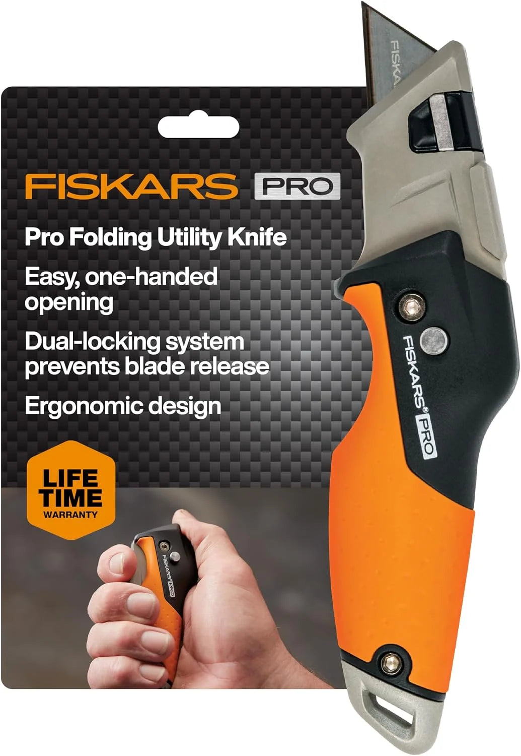 Fiskars Pro Folding Utility Knife, Dual-Lock, 4.5" Folded Size
