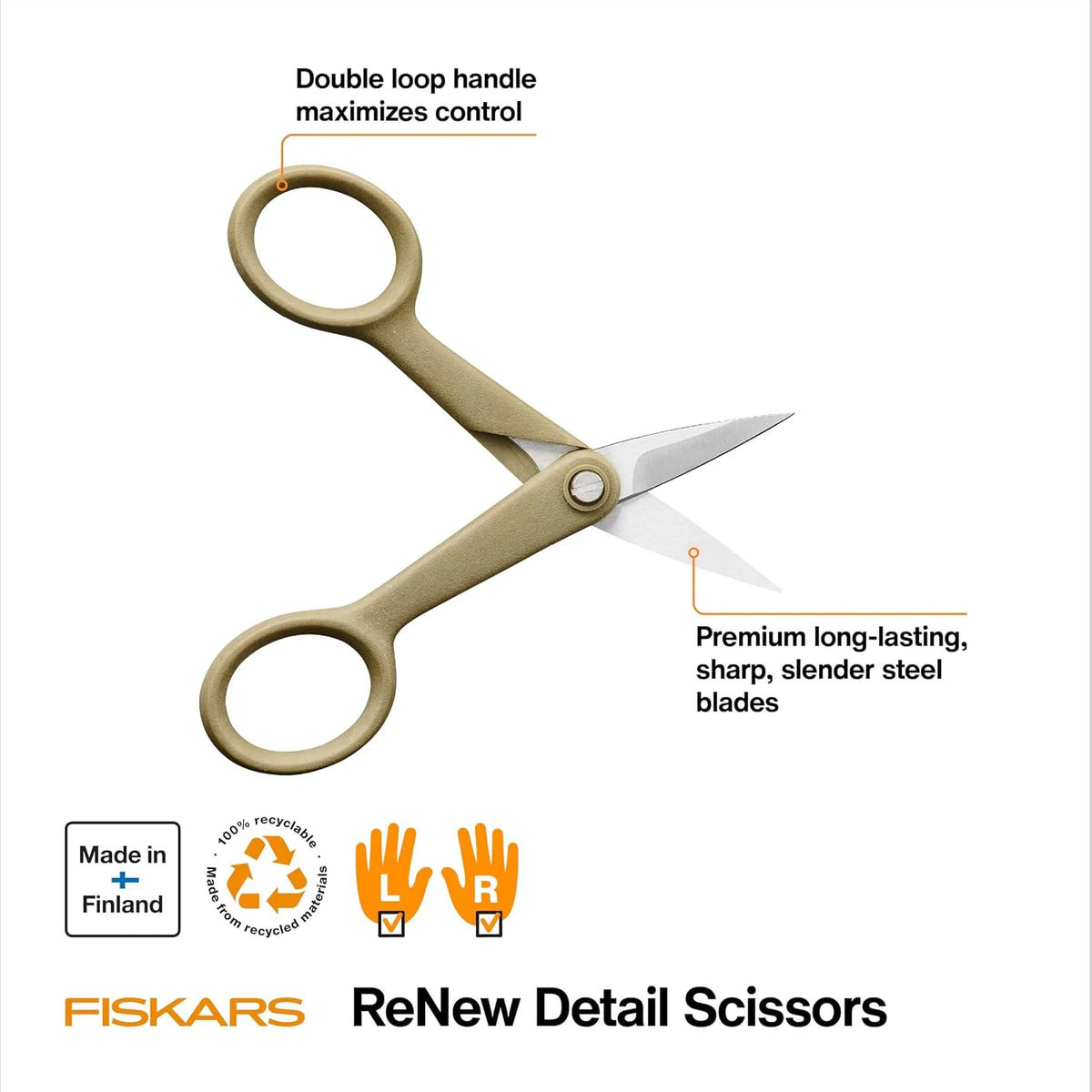 Fiskars 4" Recycled Fabric Scissors for Embroidery & Sewing, Beige