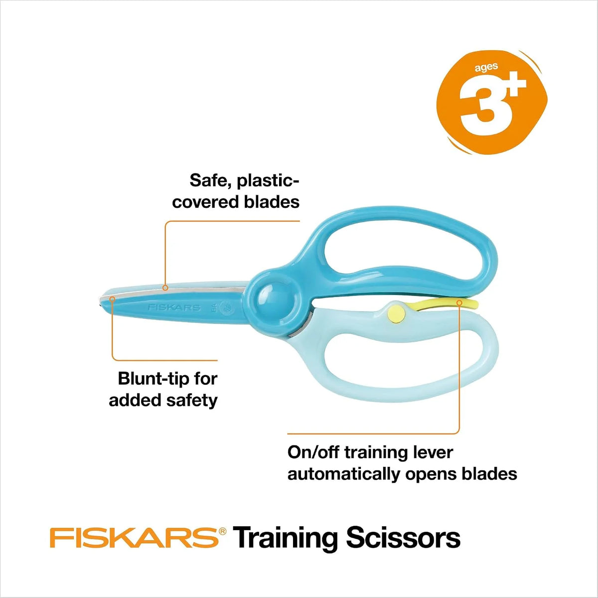 Fiskars Training Kids Scissors for Ages 3+, Turquoise & Red, 3-Pack