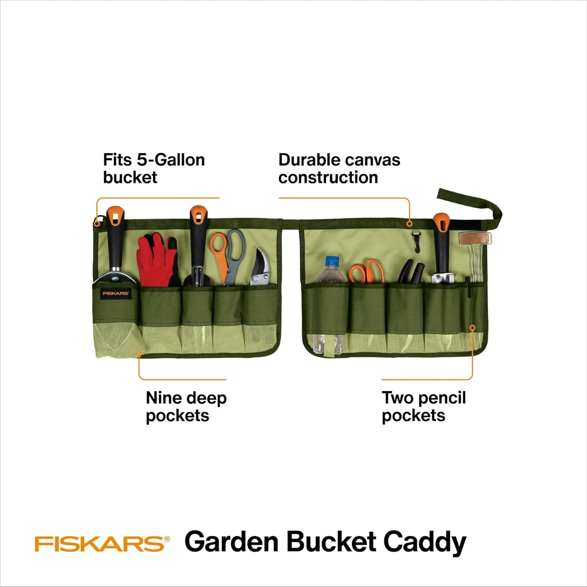 Fiskars 5 Gallon Garden Tool Bucket Caddy, Bucket & Tools Not Included,1 Count (Pack of 6)