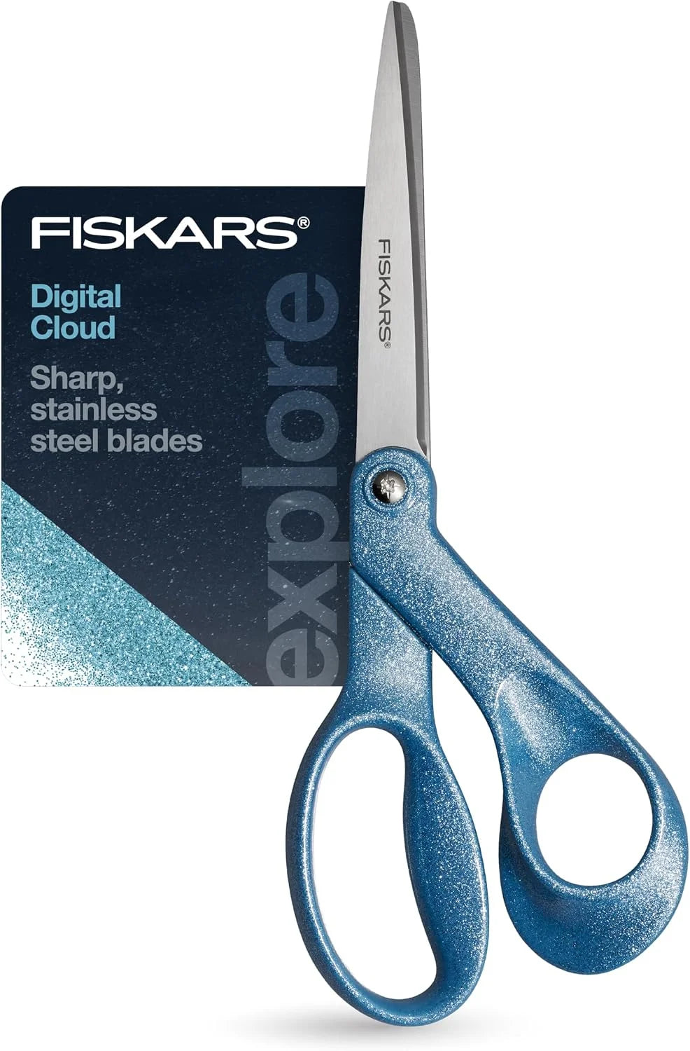 Fiskars 8" Designer Explore Collection Scissors, Glitter Digital Cloud