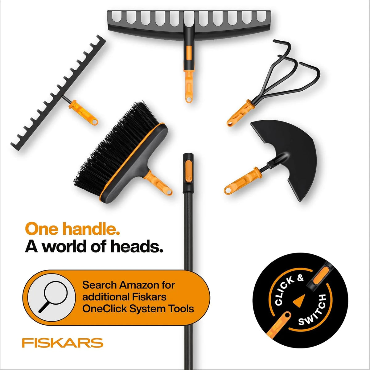 Fiskars OneClick Space-Saving Yard Push Broom Head for Garden Tool System
