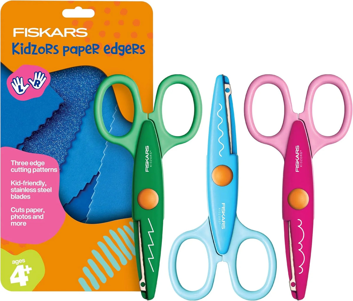 Fiskars 5" Kidzors Decorative Edge Kids Craft Scissors, 3-Pack
