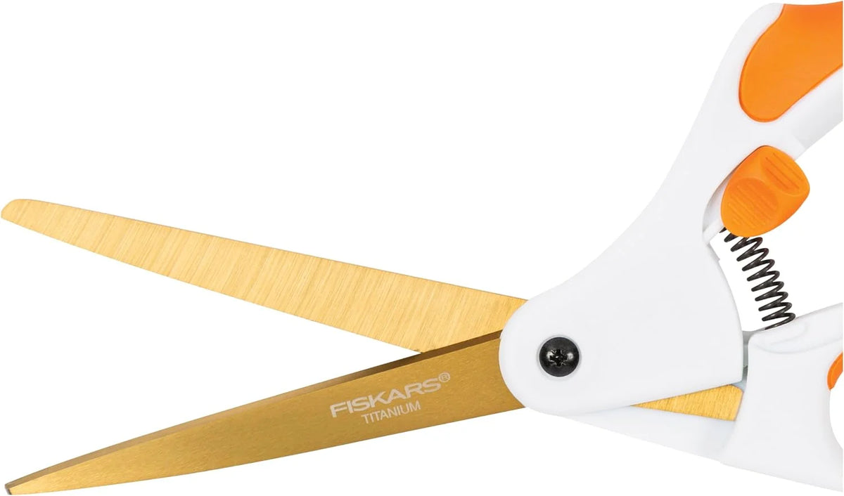 Fiskars Easy Action 8" Titanium Scissors - Stainless Steel Fabric and Mixed Media Scissors - Arts and Crafts - Orange/White