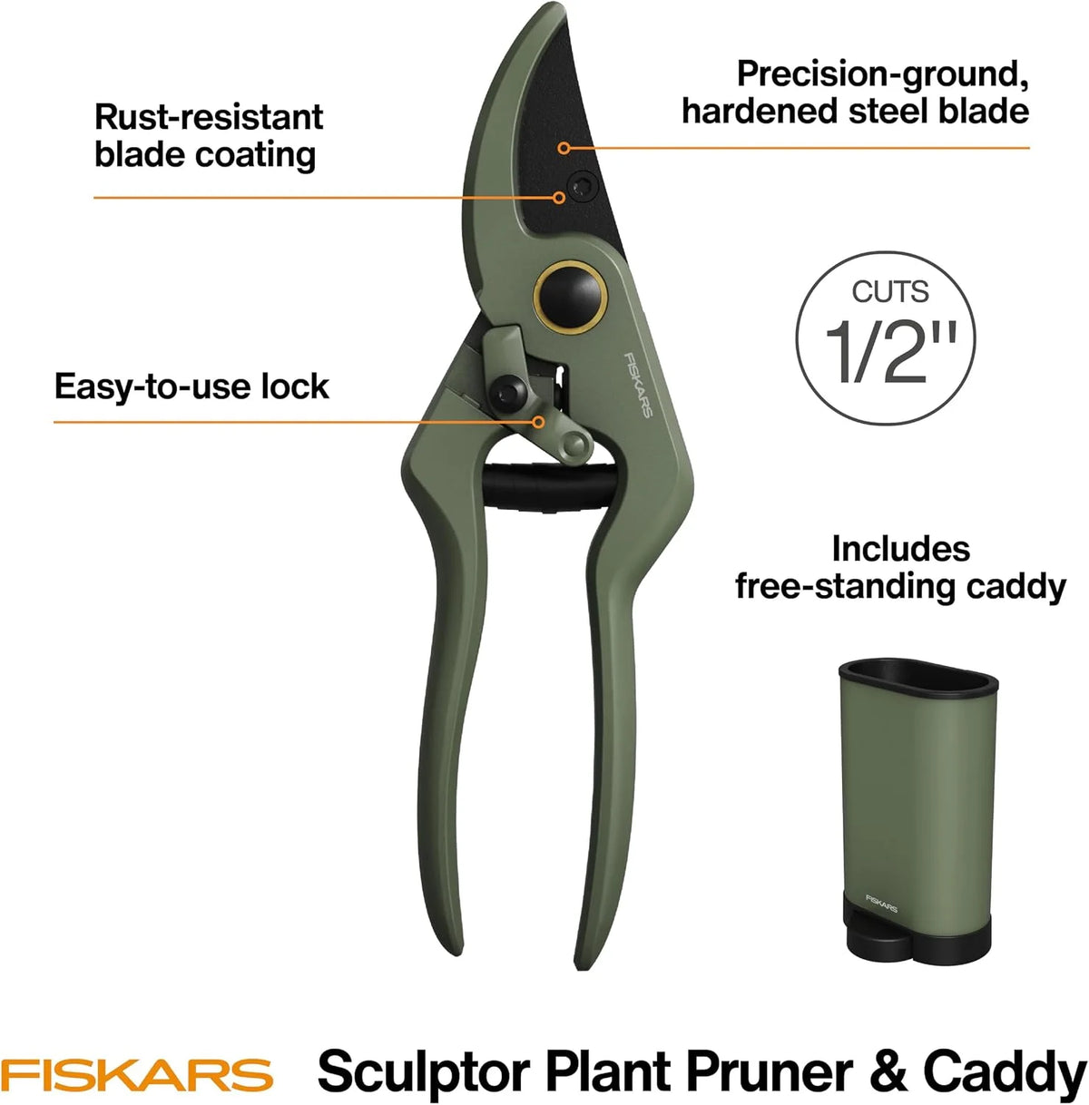 Fiskars 7" Plant Sculpting Bypass Pruners & Holder, 1/2" Cut Capacity