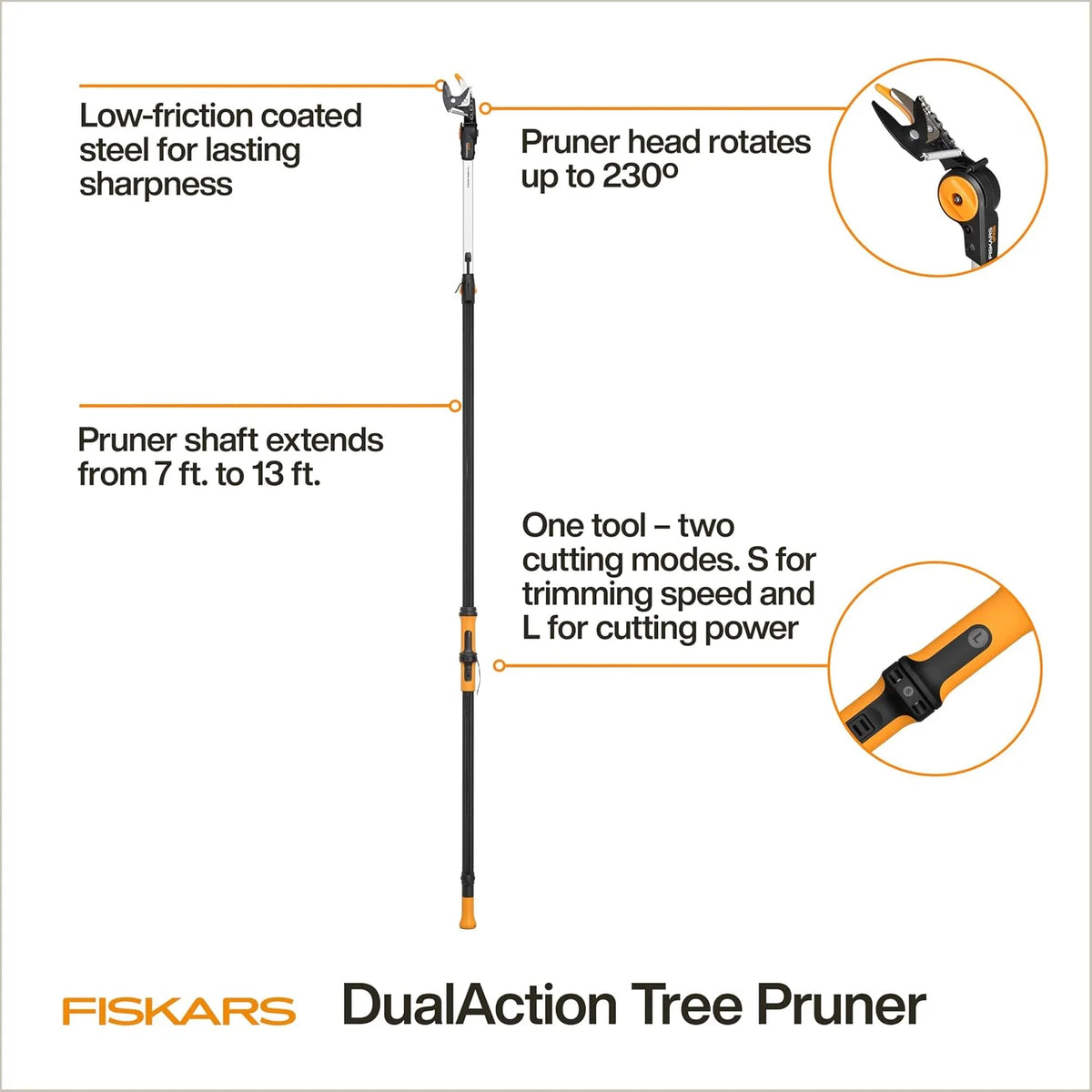 Fiskars 7-13 Ft DualAction Extendable Pole Pruner, Telescoping Tree Pruner