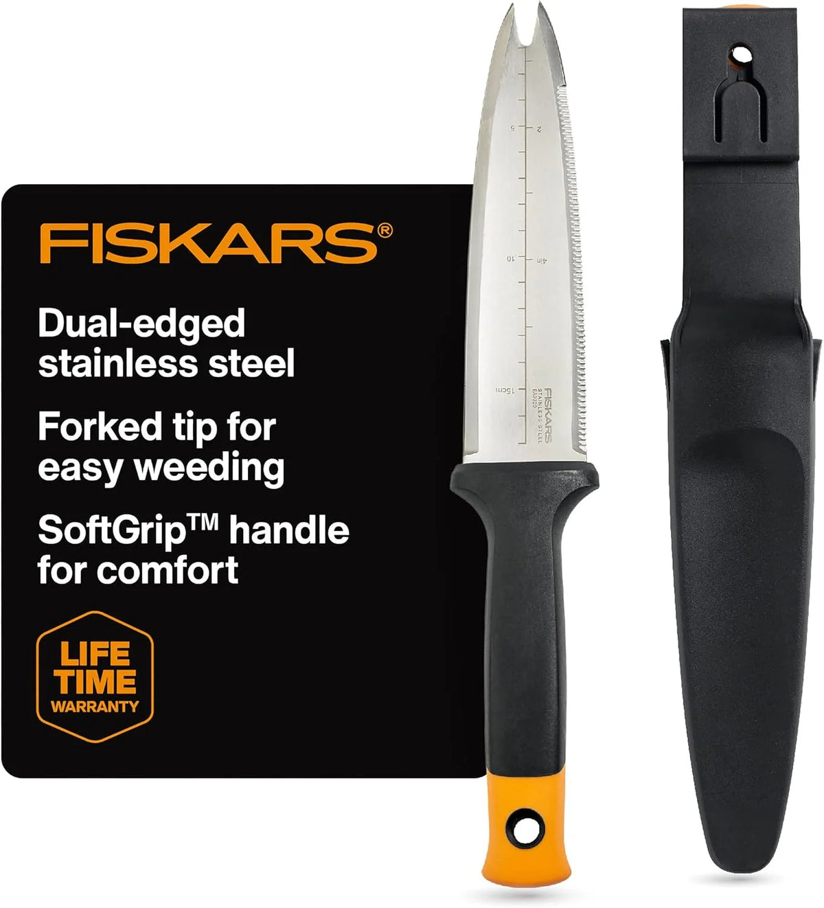 Fiskars Hori Hori Garden Knife with Sheath, Heavy Duty Gardening Hand Tool