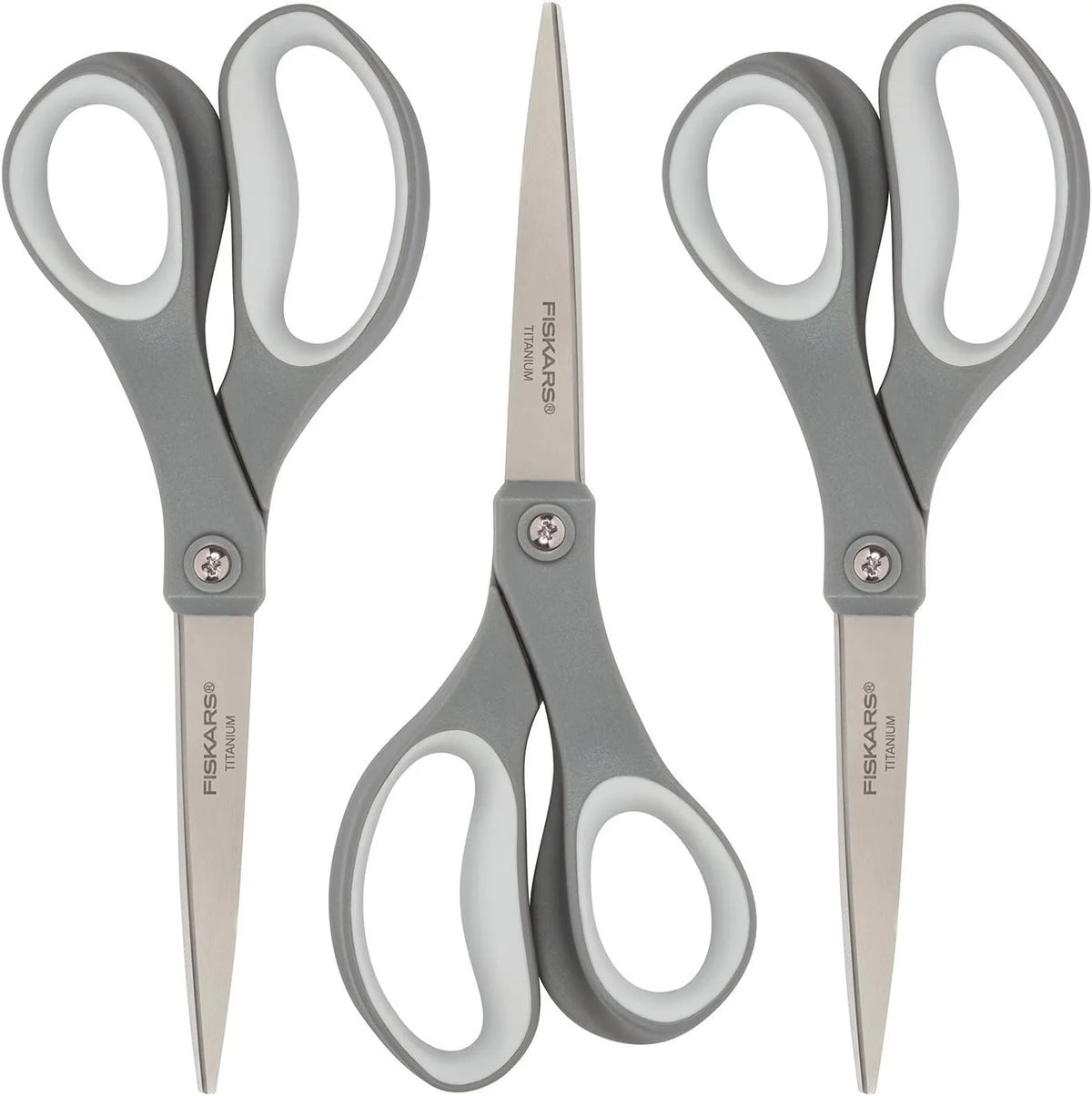 Fiskars 8 Inch Titanium Softgrip Scissors, Grey 3 Pack
