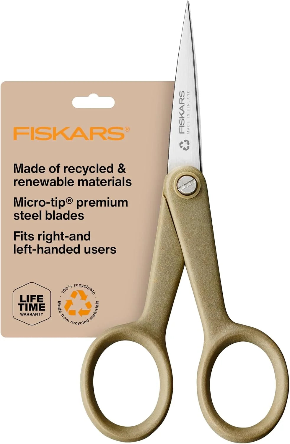 Fiskars 5" Recycled Micro-Tip Fabric Scissors, Detail Craft Scissors, Beige