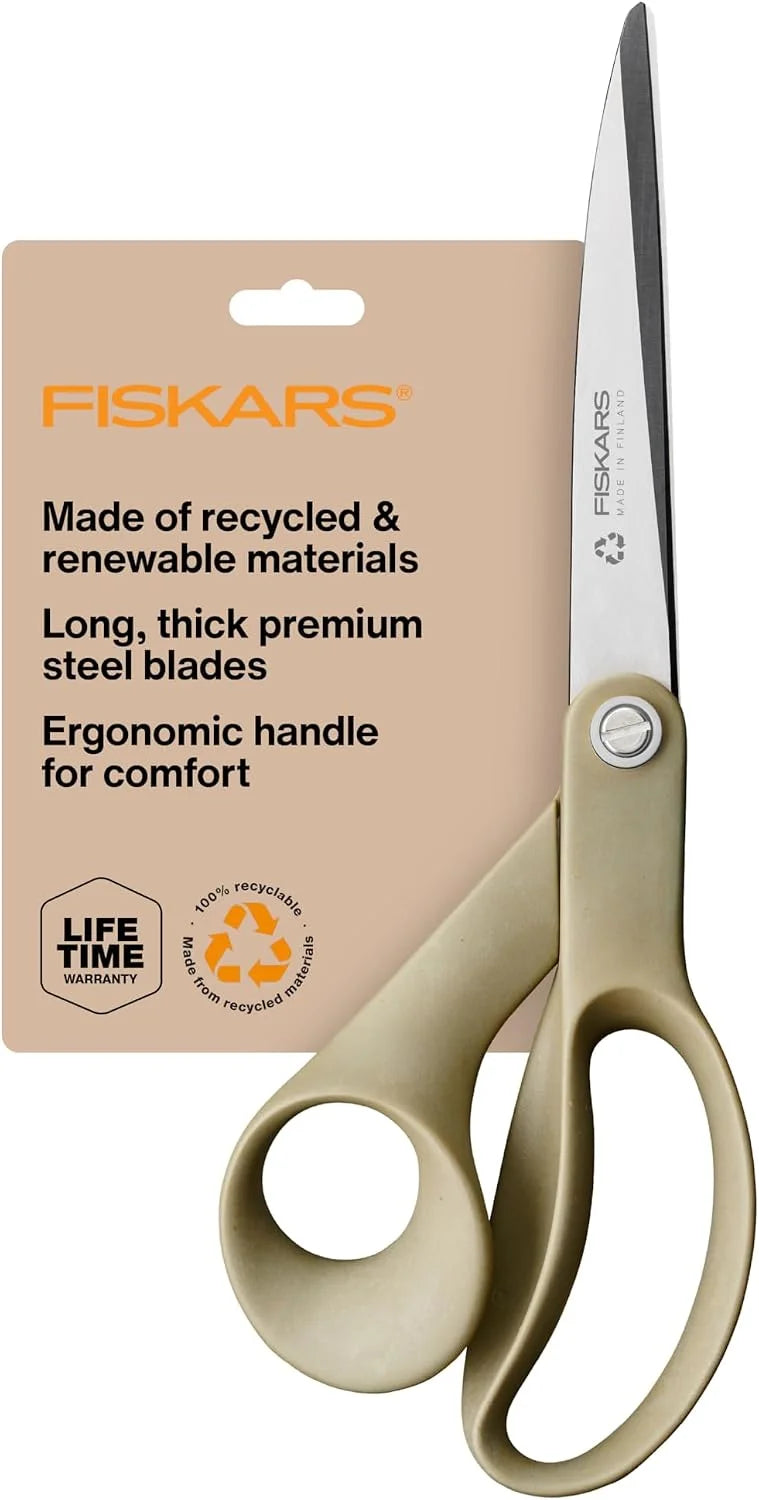 Fiskars 9" Recycled Fabric Scissors for Sewing, Sharp Craft Scissors, Beige