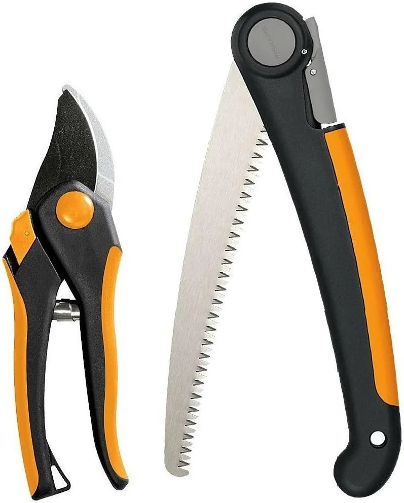 Fiskars 4-Piece Tool Set, Pruning Shears, Trowel, Cultivator & L/XL Gloves