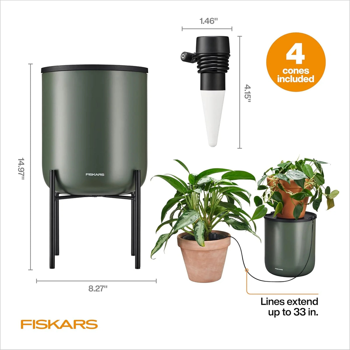 Fiskars 33" Reach LifeWell Self-Watering System for Indoor Houseplants
